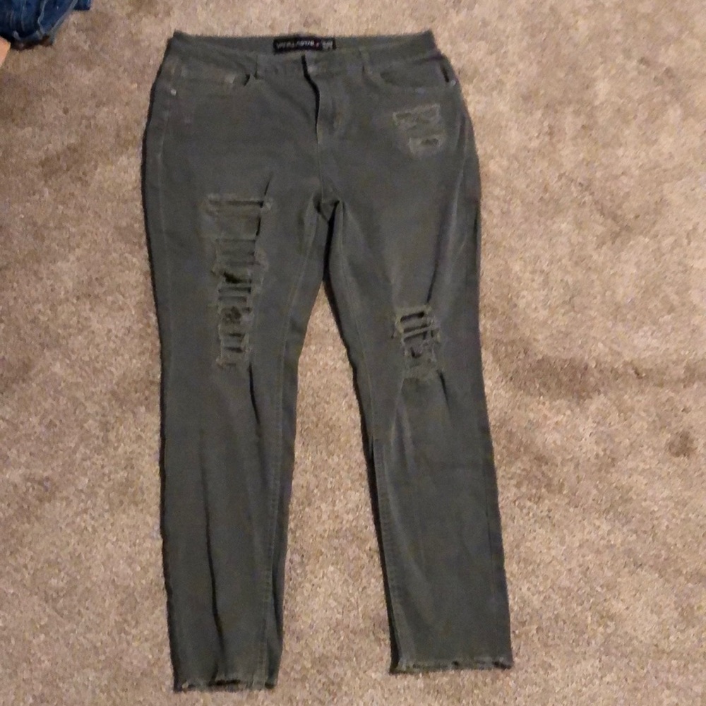 Army green distressed jeans